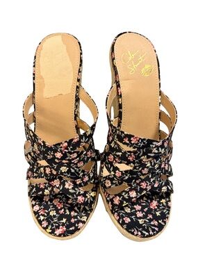 Colin Stuart Black Floral Strappy Wedge Mules
